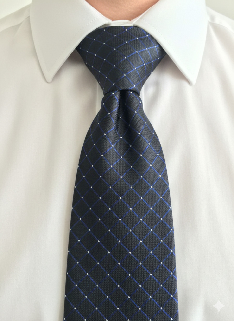Tommy Hilfiger black blue white grid plaid silk tie - 56.5"